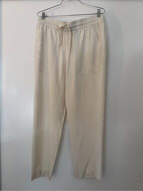 DKNY Cream Elastic Waist Silk Pull-On Pants Size M